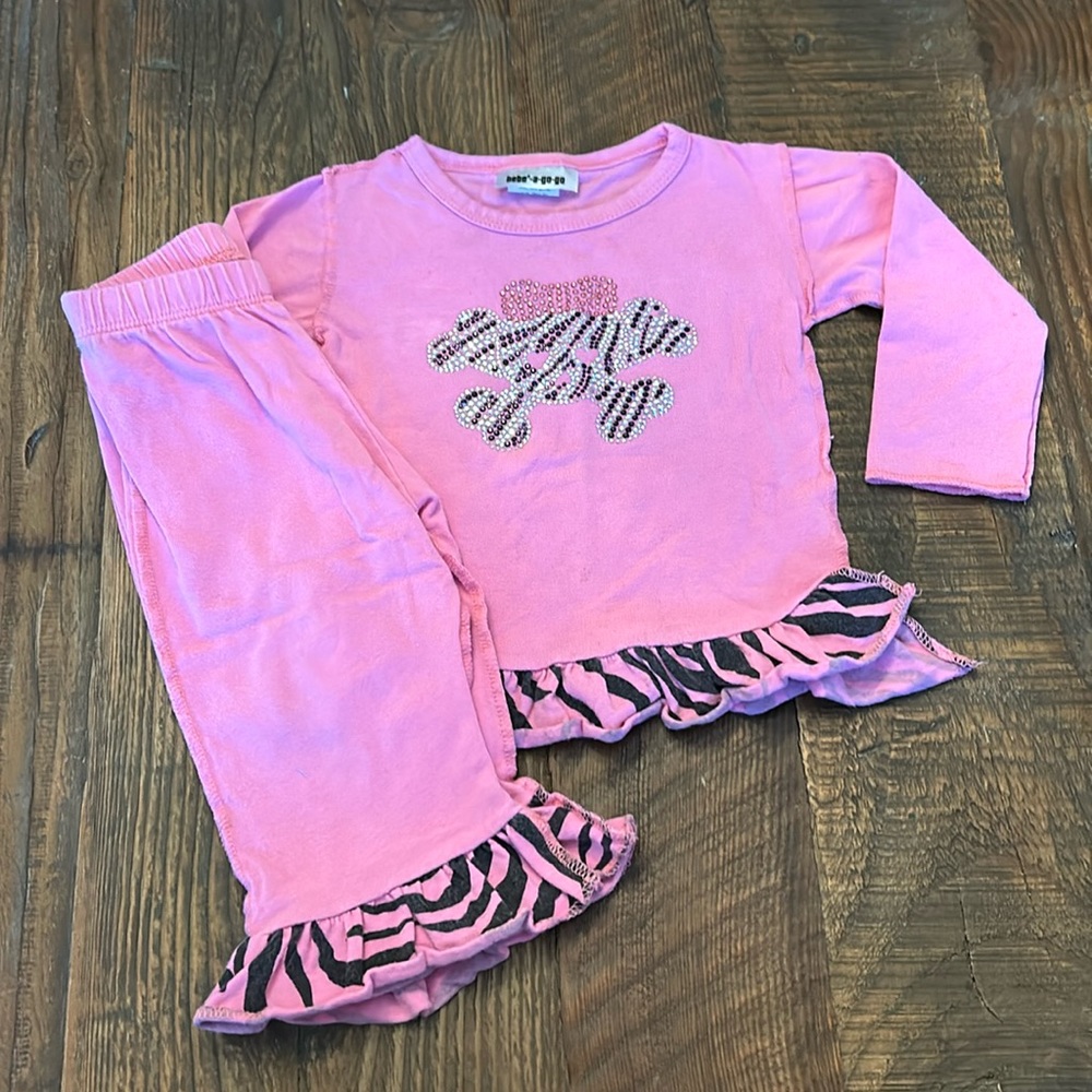 Baby Girl Outfit Studded Skull With Pink Bowe 6-12M